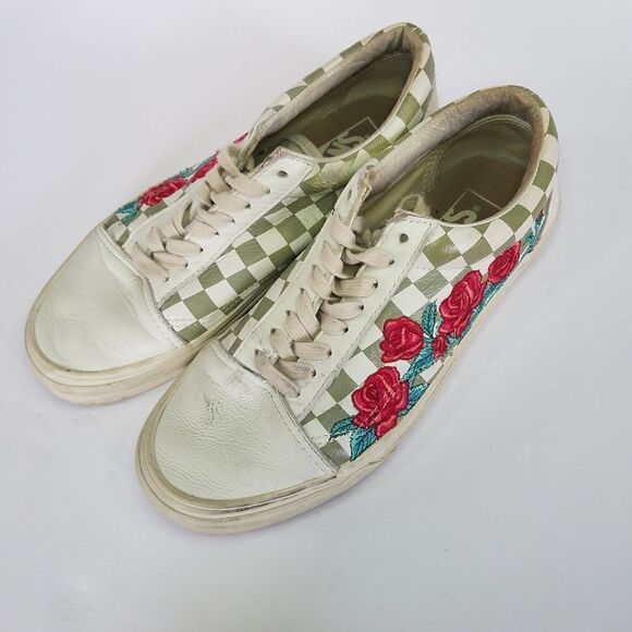 Vans Old Skool DX "Rose Embroidery" Checkered Lace Up Sneakers - Picture 5 of 12